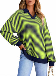 AlvaQ Women's Oversized Black Sweatshirt Large V Neck Long Sleeve 2024
