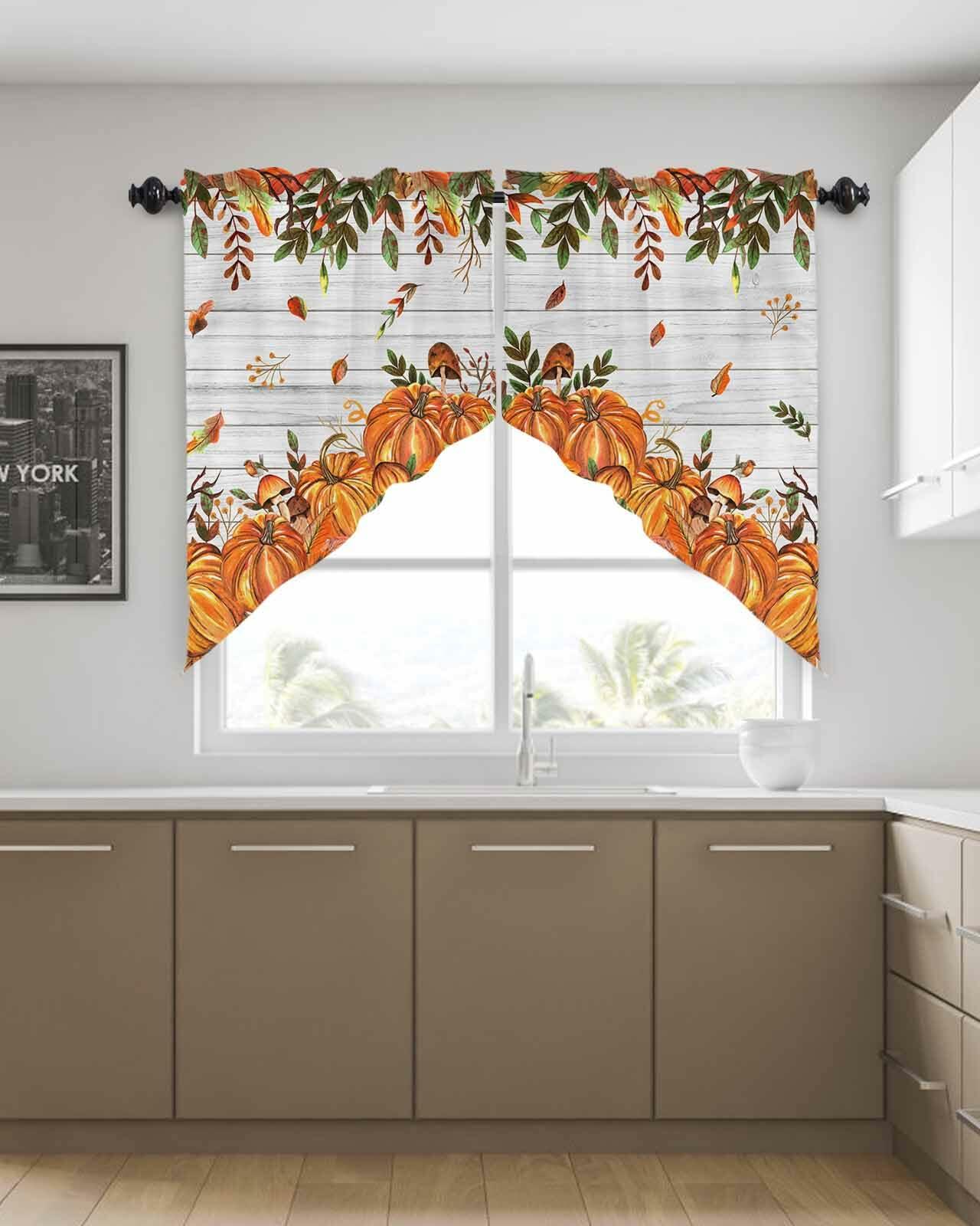 BEMIGO 36in Orange Pumpkin Fall Valance Window Curtain Rod Pocket Panel