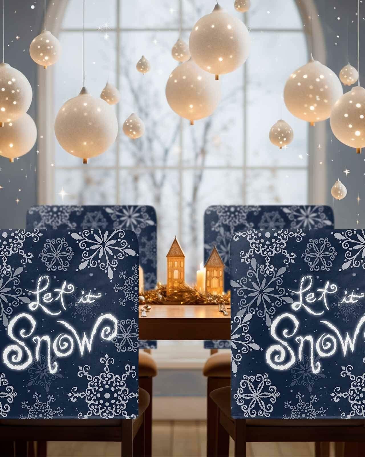 Christmas Chair Covers Set of 4 Snowflake Chair Slipcover Protector Washable