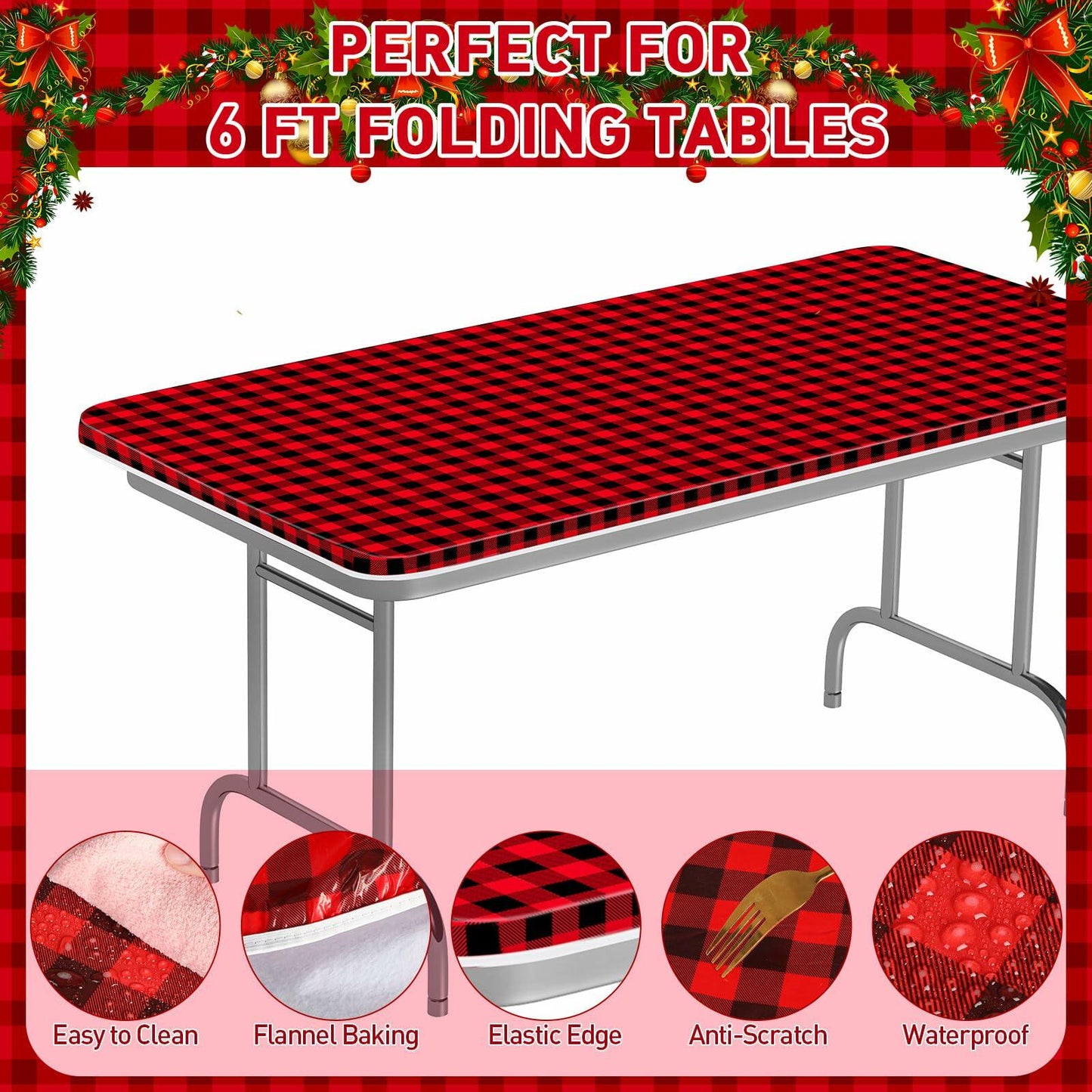 Tellingyou 4 Pc Buffalo Plaid Waterproof Christmas Tablecloth Set 65x30in