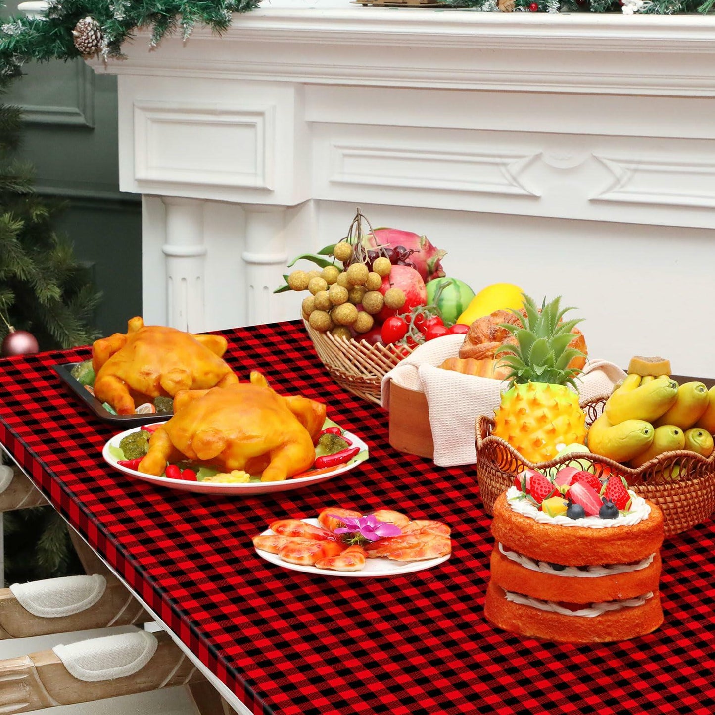 Tellingyou 4 Pc Buffalo Plaid Waterproof Christmas Tablecloth Set 65x30in