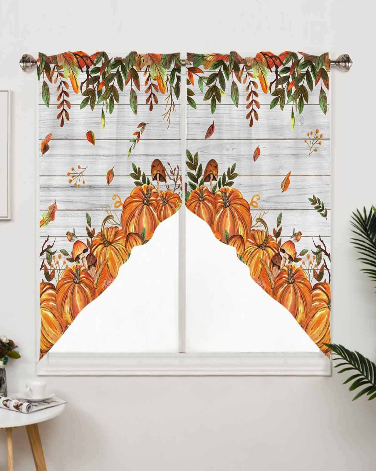 BEMIGO 36in Orange Pumpkin Fall Valance Window Curtain Rod Pocket Panel