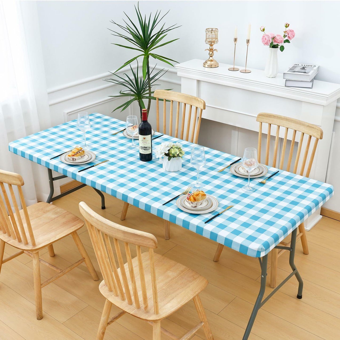 Smiry Rectangle Waterproof Vinyl Picnic Tablecloth 30x72 White Orange Plaid