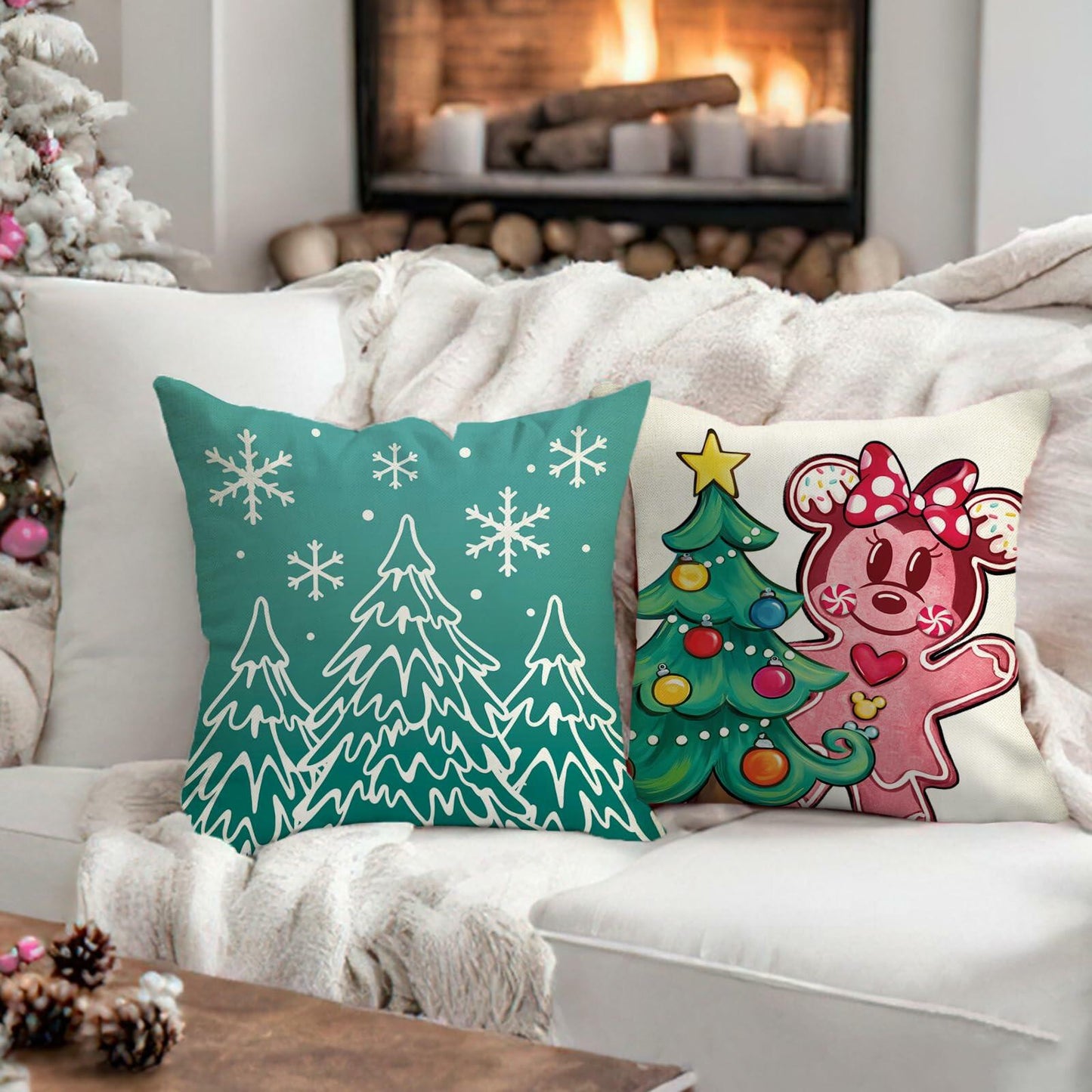 Fahrendom 4-Pack 18x18 Magenta Christmas Gingerbread Man Pillow Covers Set