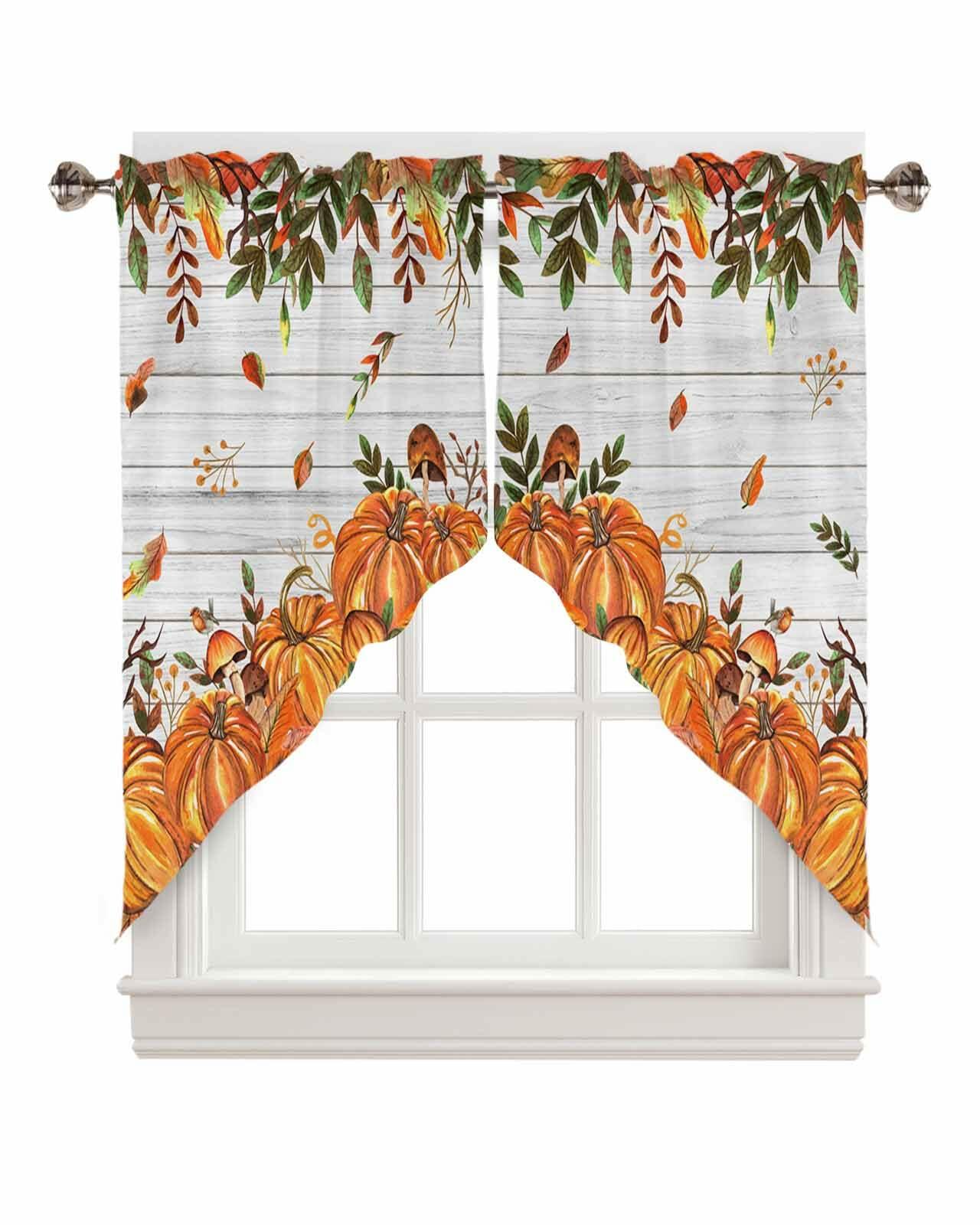 BEMIGO 36in Orange Pumpkin Fall Valance Window Curtain Rod Pocket Panel