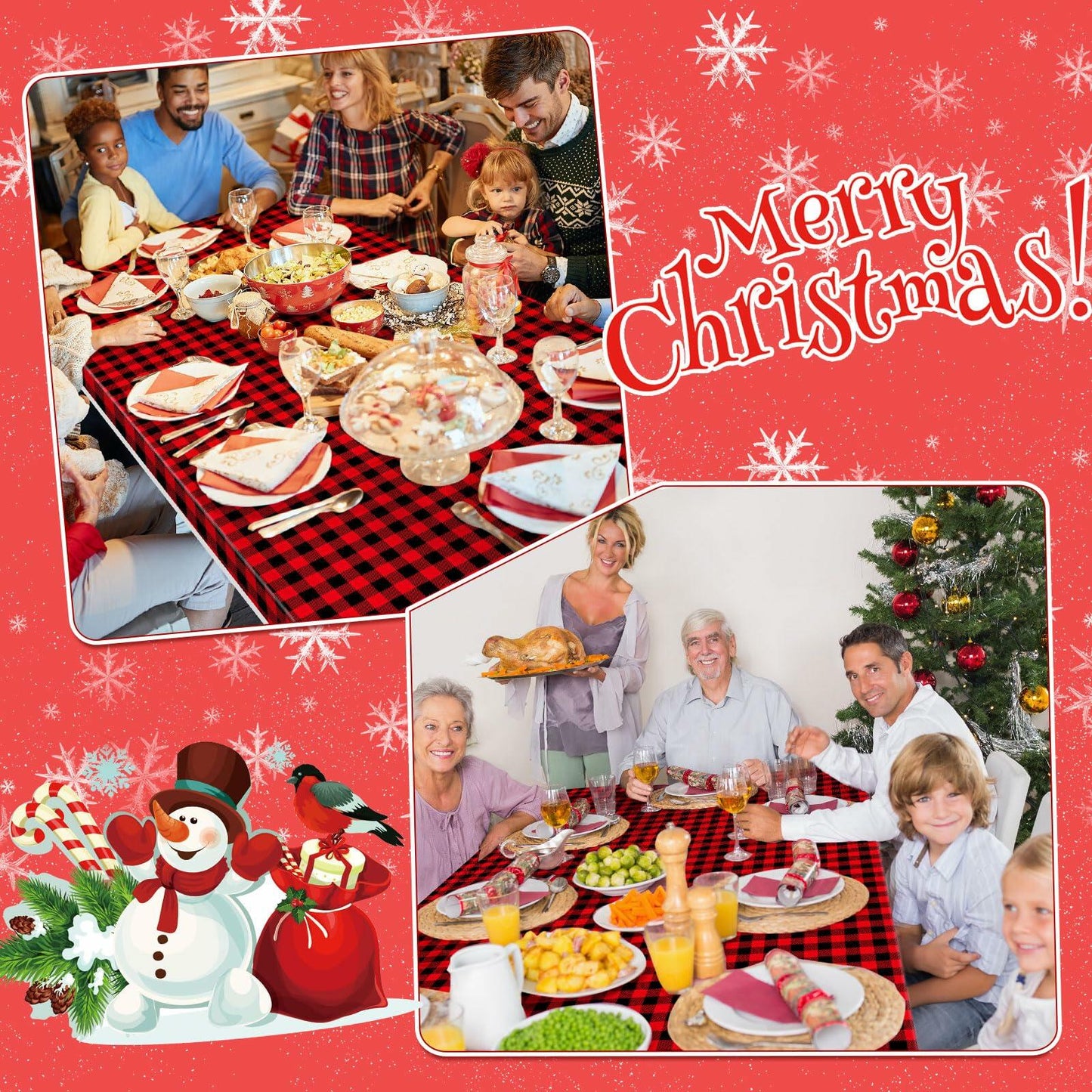 Tellingyou 4 Pc Buffalo Plaid Waterproof Christmas Tablecloth Set 65x30in