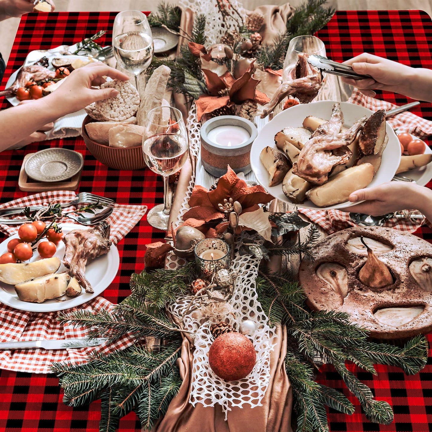 Tellingyou 4 Pc Buffalo Plaid Waterproof Christmas Tablecloth Set 65x30in
