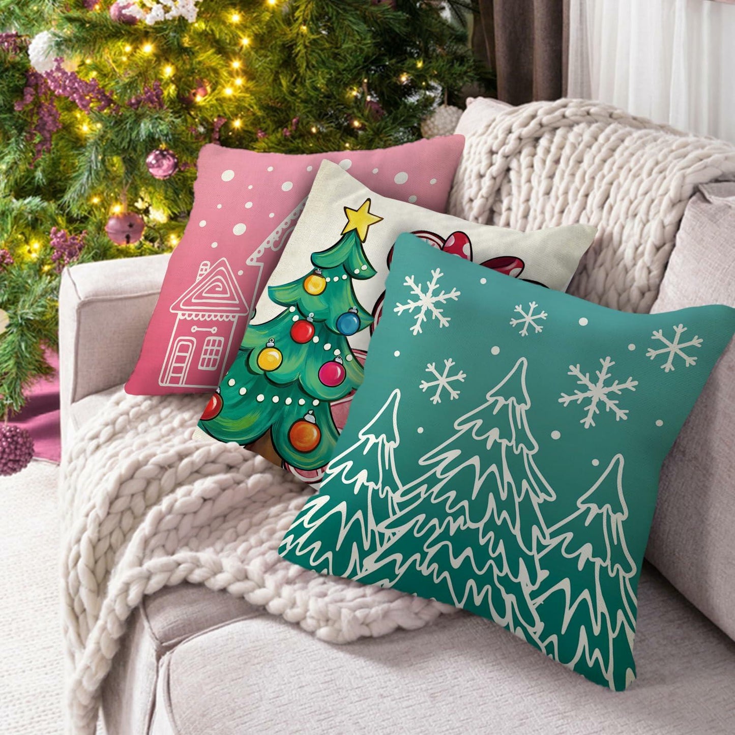 Fahrendom 4-Pack 18x18 Magenta Christmas Gingerbread Man Pillow Covers Set