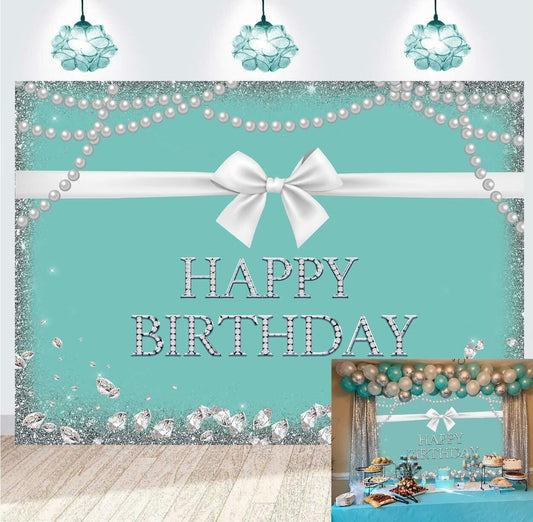 Tiffany Blue Bow-Knot Backdrop Turquoise Diamonds 8x6FT Sweet 16 Party