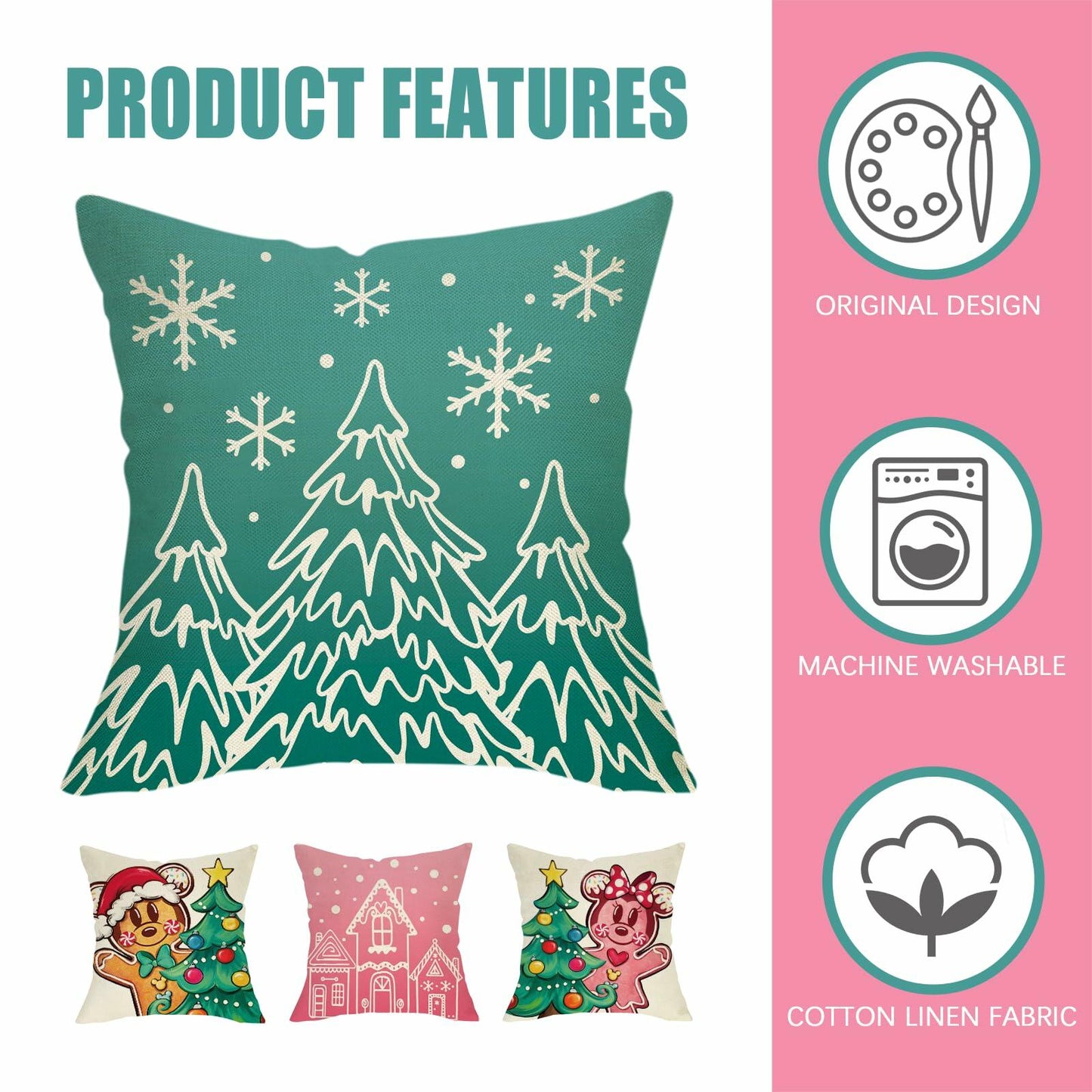 Fahrendom 4-Pack 18x18 Magenta Christmas Gingerbread Man Pillow Covers Set