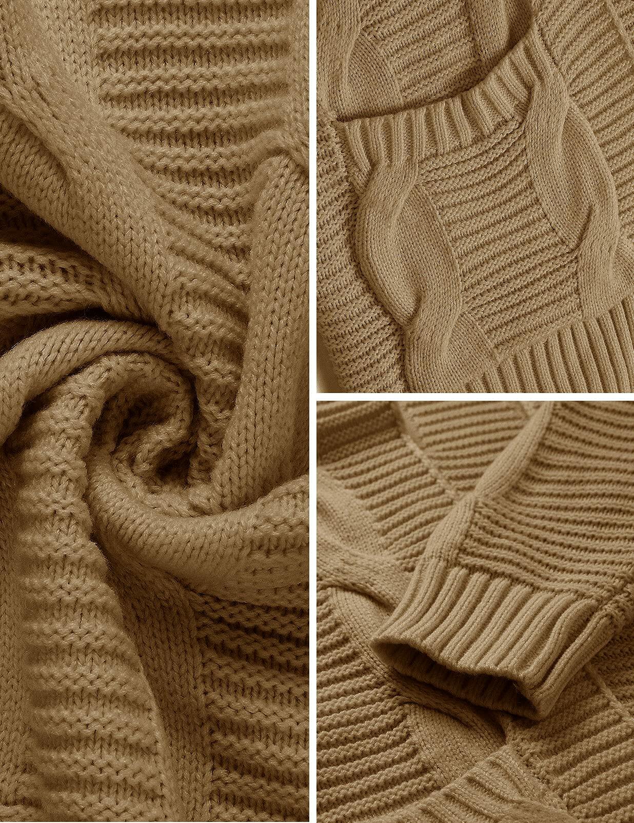 MEROKEETY Women's 2025 Cable Knit Cardigan Sweater Open Front Khaki Medium