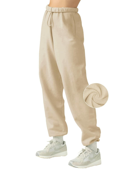 LASLULU Womens Joggers Fleece Lined Sweatpants Loose Athletic Apricot M
