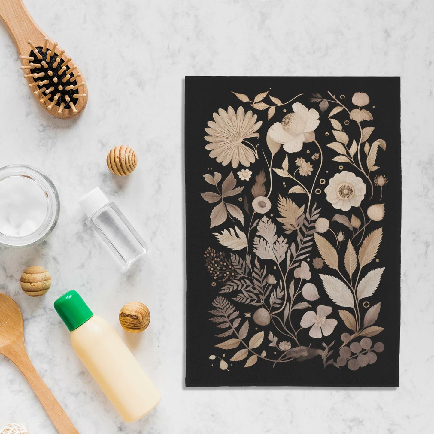 WFSM 2-Pack 16x24in Black Floral Boho Kitchen Towels Vintage Botanical