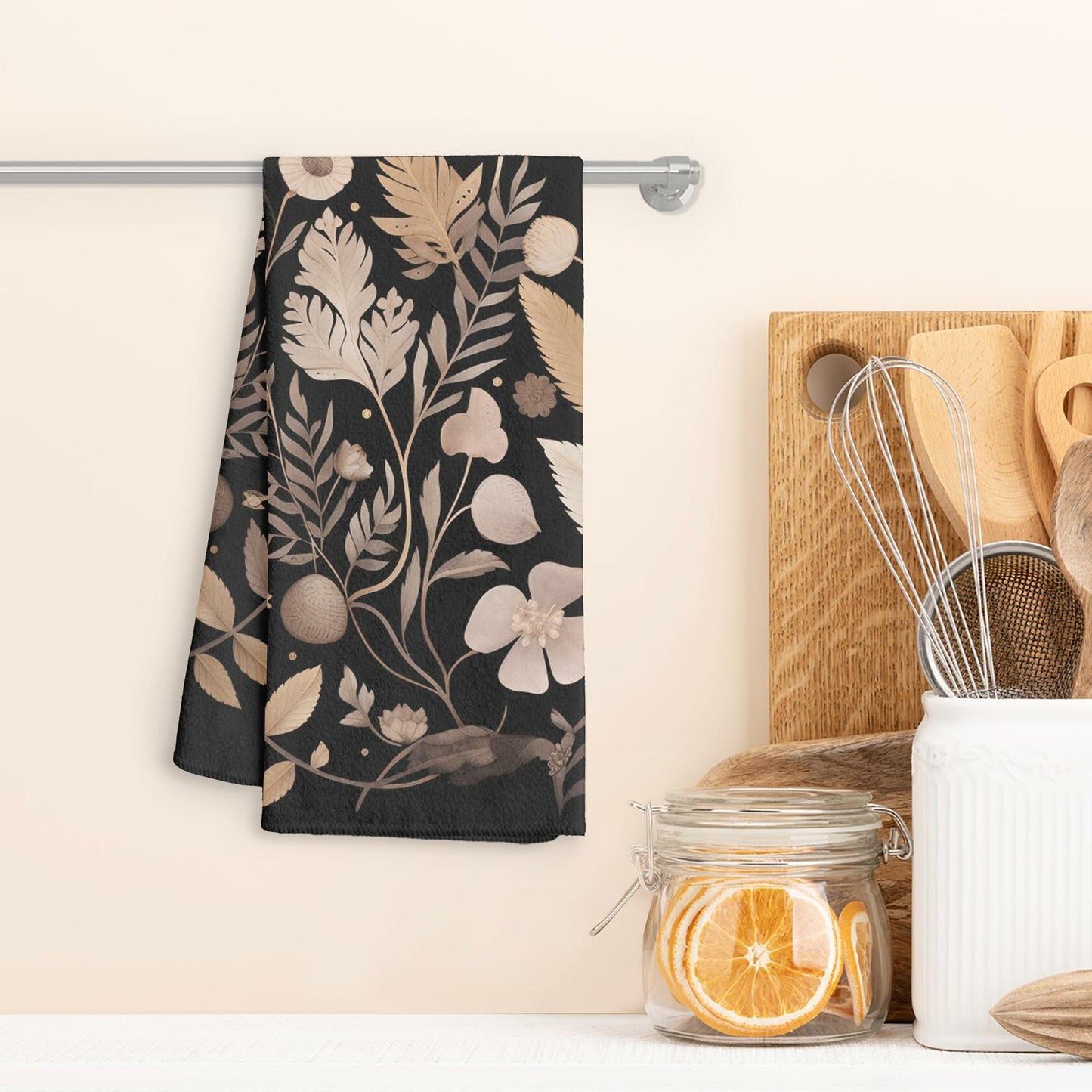 WFSM 2-Pack 16x24in Black Floral Boho Kitchen Towels Vintage Botanical