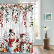 Christmas Snowman Shower Curtain 72x72in Waterproof Fabric Farmhouse 12 Hooks