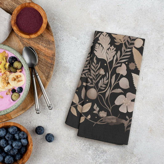 WFSM 2-Pack 16x24in Black Floral Boho Kitchen Towels Vintage Botanical