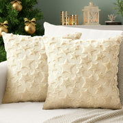 Set of 2 Christmas Pillow Covers 18x18 Cream Beige Plush Velvet Soft Throw