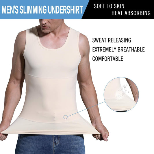 Mens Compression Shirt White 2XL Slimming Vest Body Shaper Tank Top Shapewear