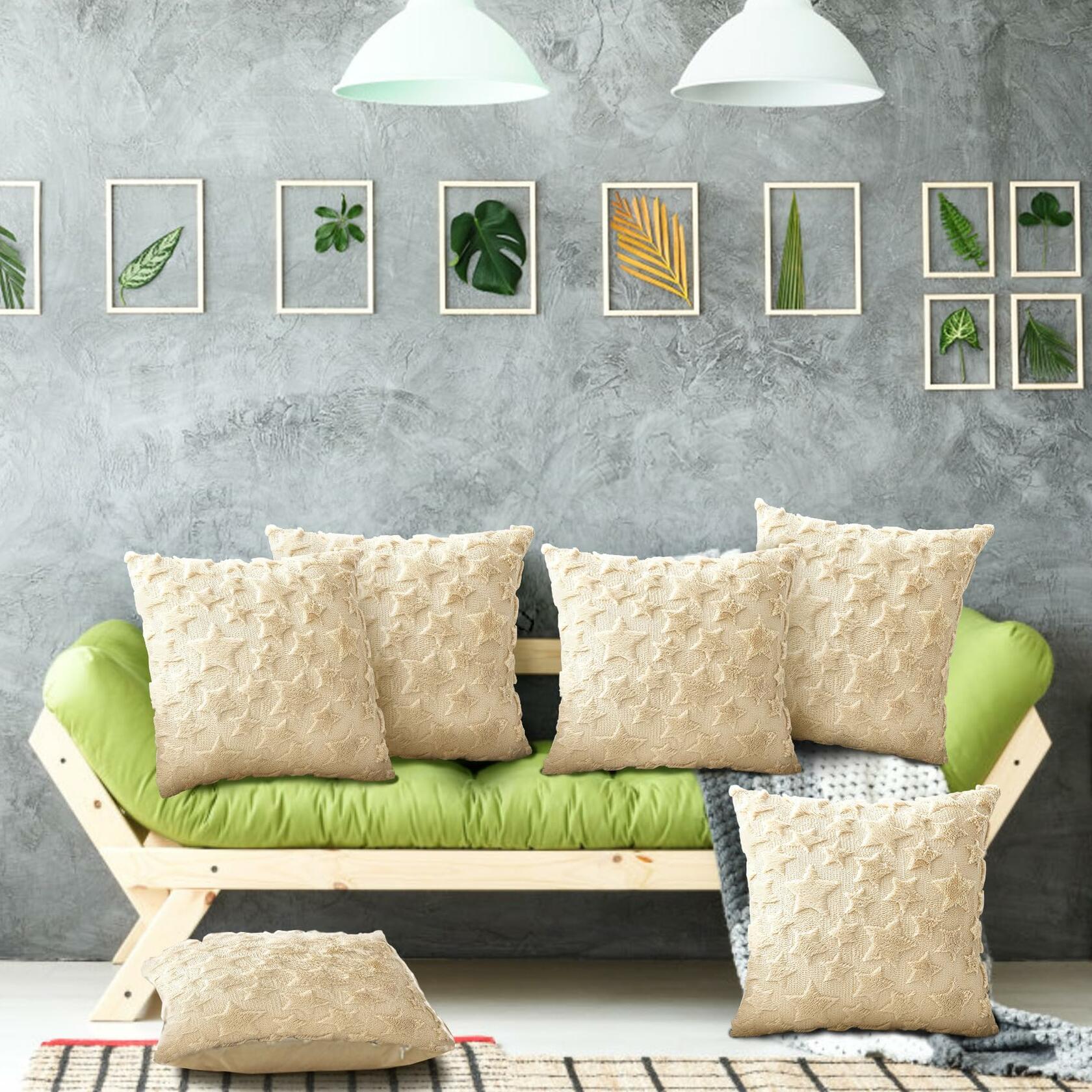 Set of 2 Christmas Pillow Covers 18x18 Cream Beige Plush Velvet Soft Throw