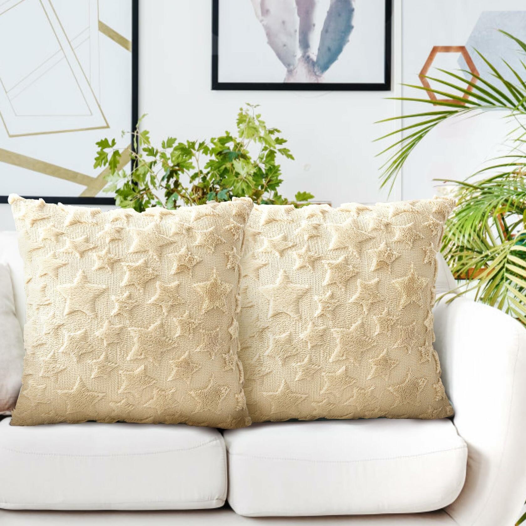 Set of 2 Christmas Pillow Covers 18x18 Cream Beige Plush Velvet Soft Throw