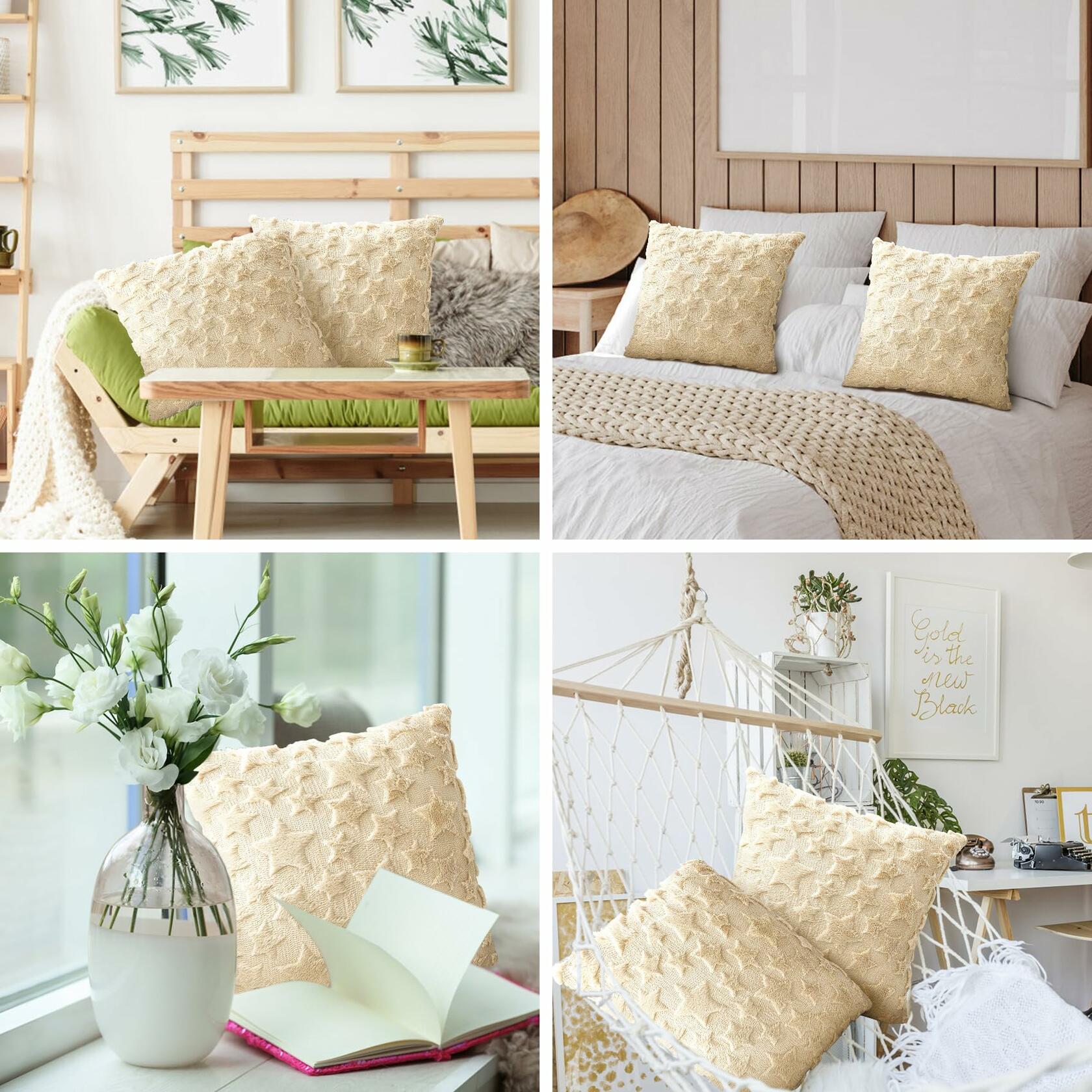 Set of 2 Christmas Pillow Covers 18x18 Cream Beige Plush Velvet Soft Throw