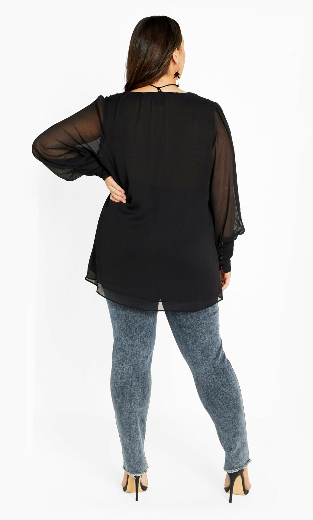 City Chic Women's Plus Size Fleur 2PC Decorative Flower Neck Tie Top 18 Black