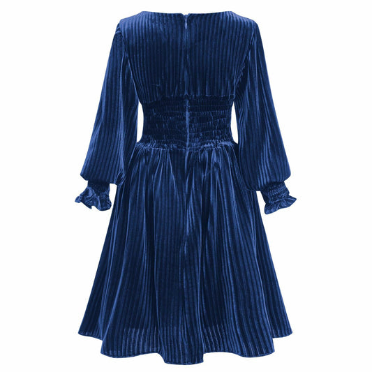 IMEKIS Toddler Velvet Christmas Dress Girls Blue Holiday Party Gown Size 4-5T