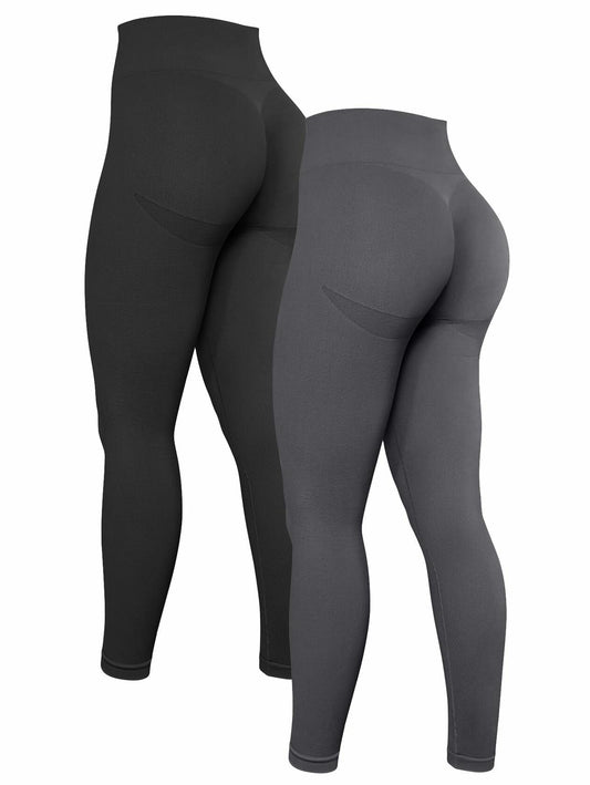 OQQ Women's 2PC High Waist Yoga Legging Butt Lifting Tummy Control Set Black