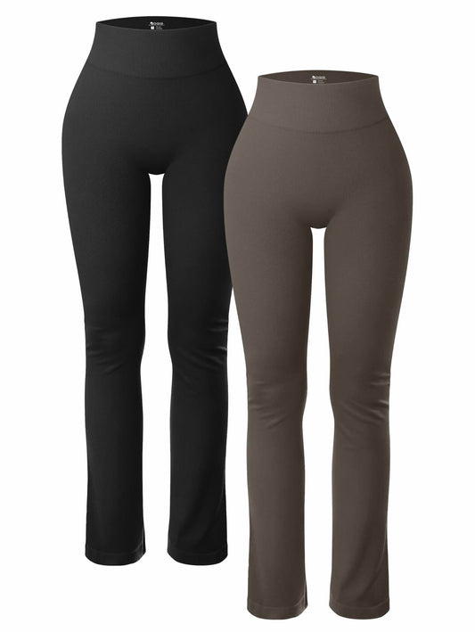 OQQ Women's 2PC Yoga Leggings Ribbed Seamless High Waist Athletic Black Size S