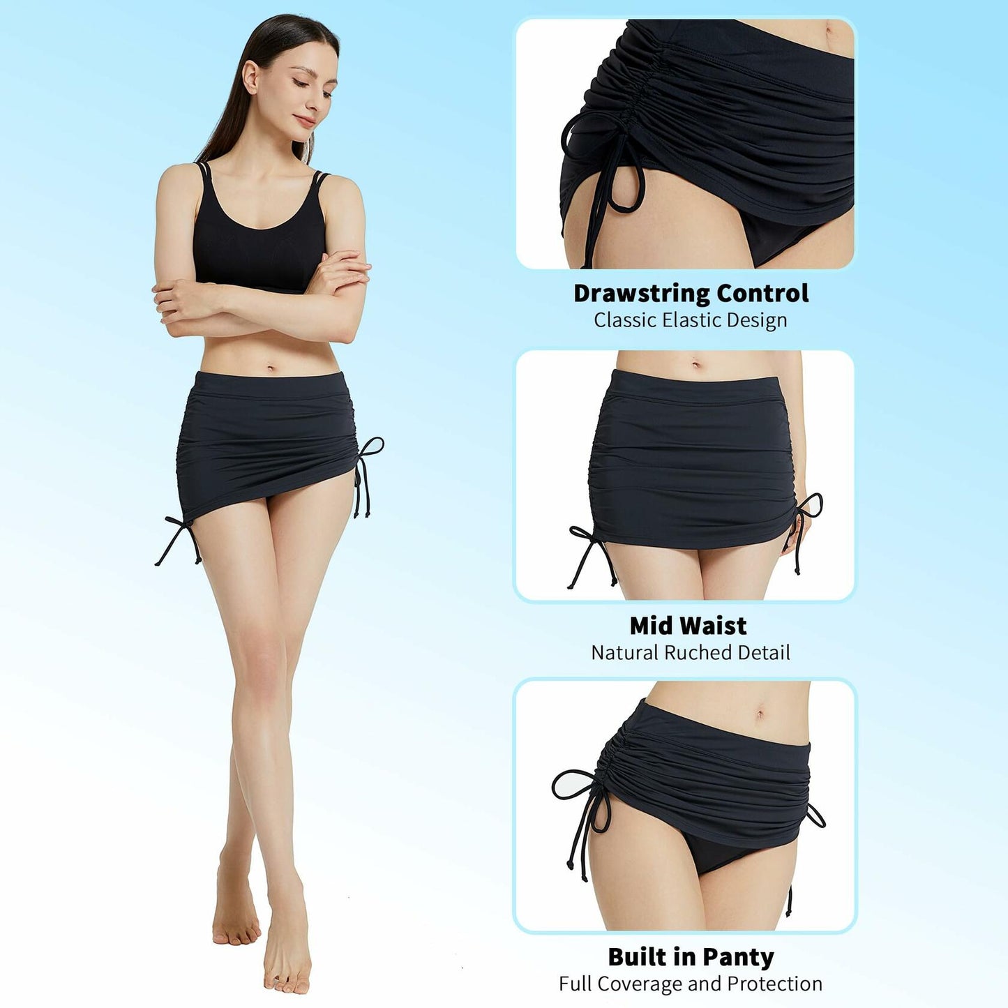 insgym AS1 Alpha Black Bikini Bottoms Ruched Drawstring Size XL