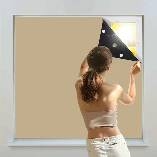 Jilron 100% Blackout Curtain 55"x80" Beige Travel Shade Room Light Block