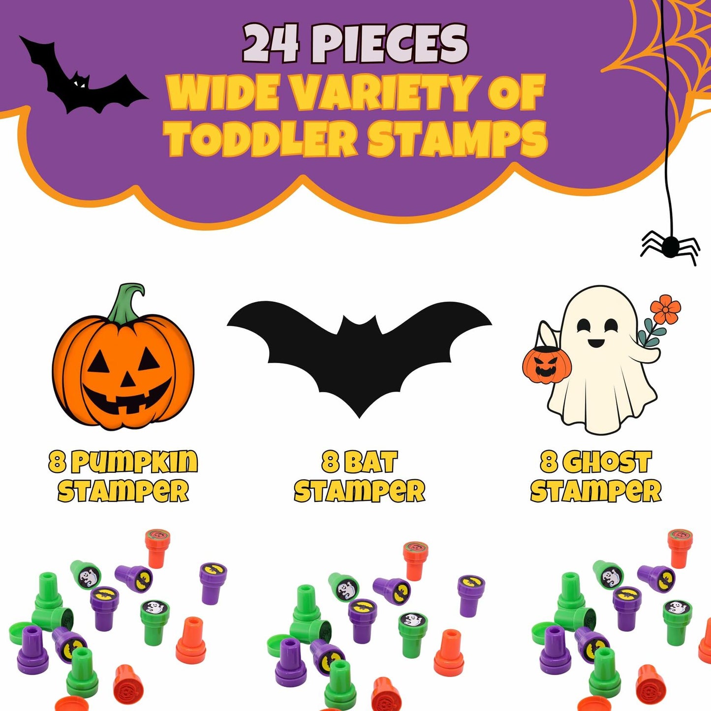 Srenta Halloween Stamps 24 Pcs Assorted Self Ink Kids Crafts Bulk Party Favors