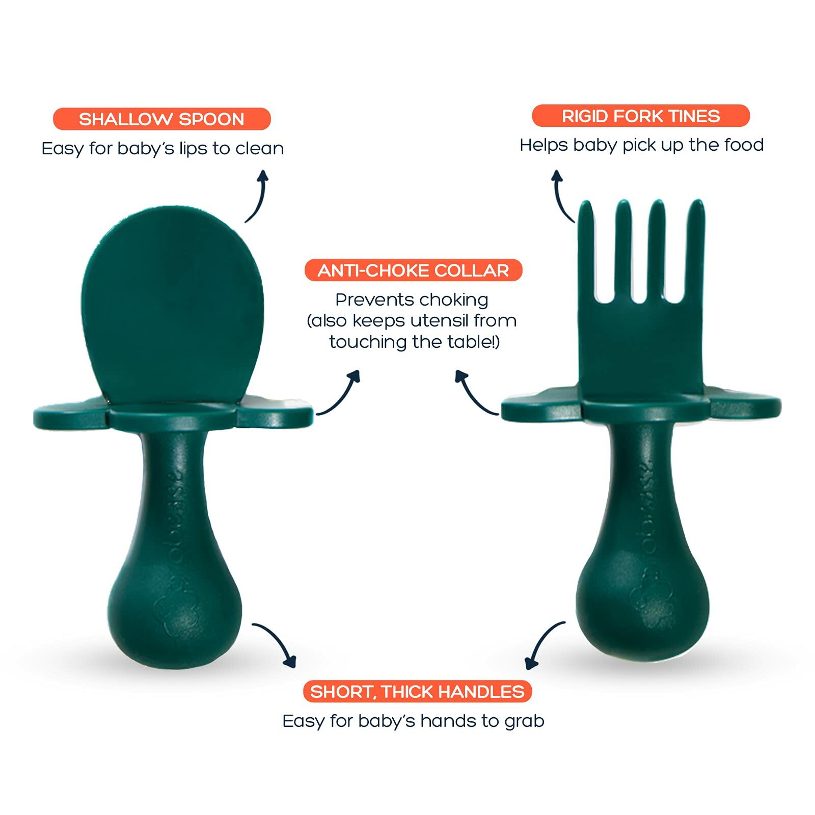 Grabease Baby Spoons & Toddler Utensils - BPA-Free & Phthalate-Free - Green