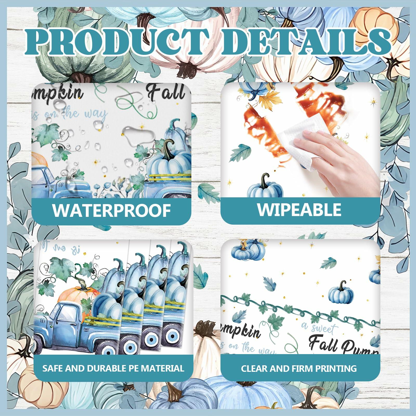 3 Pc Blue Fall Thanksgiving Tablecloth Set 54x108in + 60 Napkins Disposable