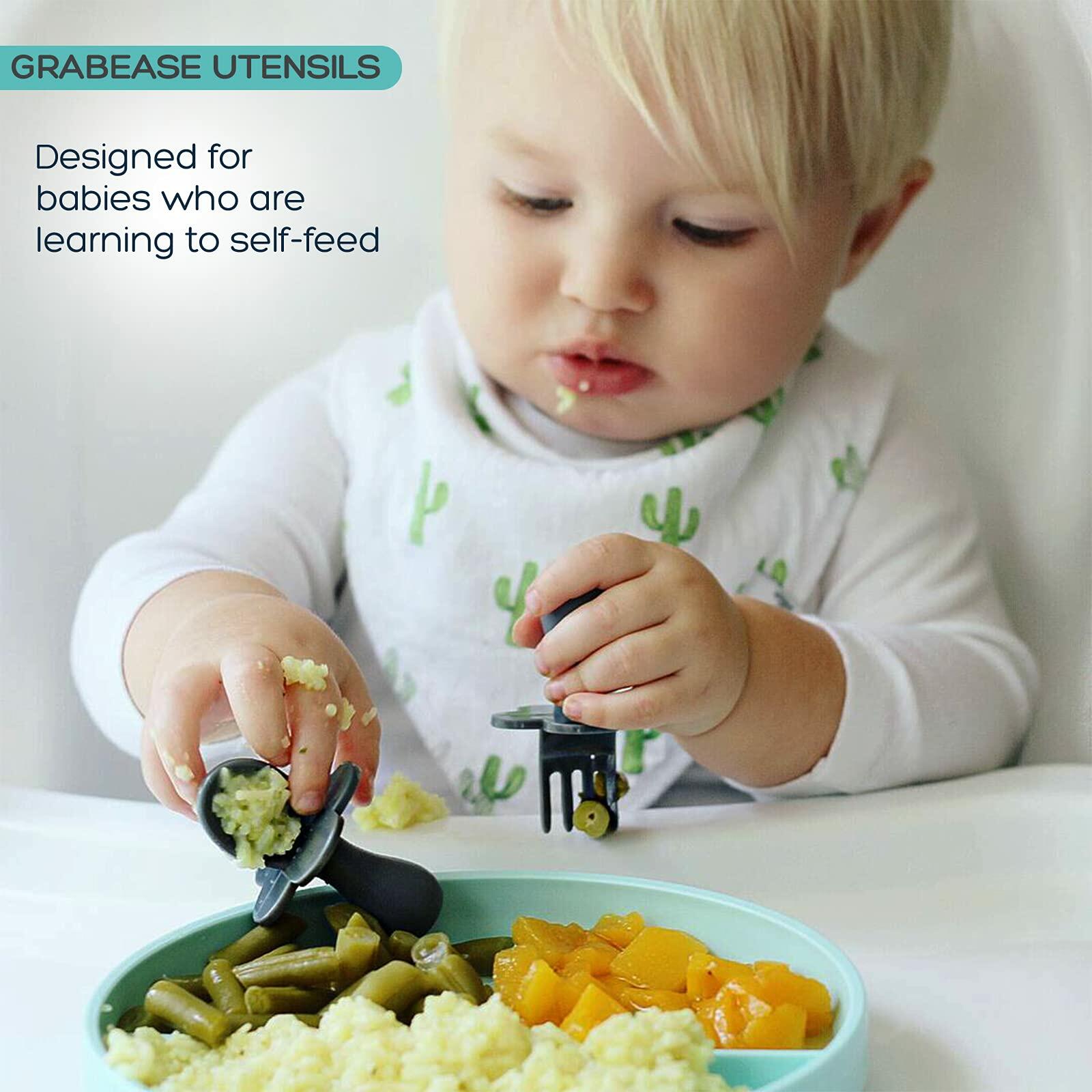 Grabease Baby Spoons & Toddler Utensils - BPA-Free & Phthalate-Free - Green