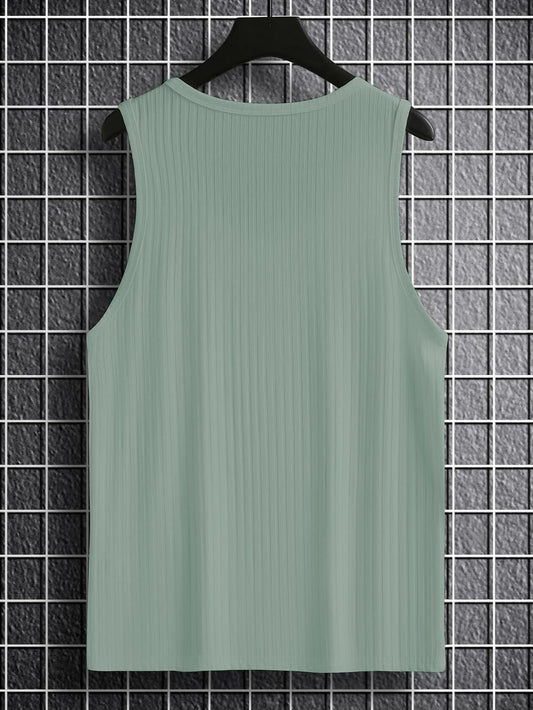 COZYEASE Men's Rib Knit Sleeveless Tank Top Green Size X-Large Casual