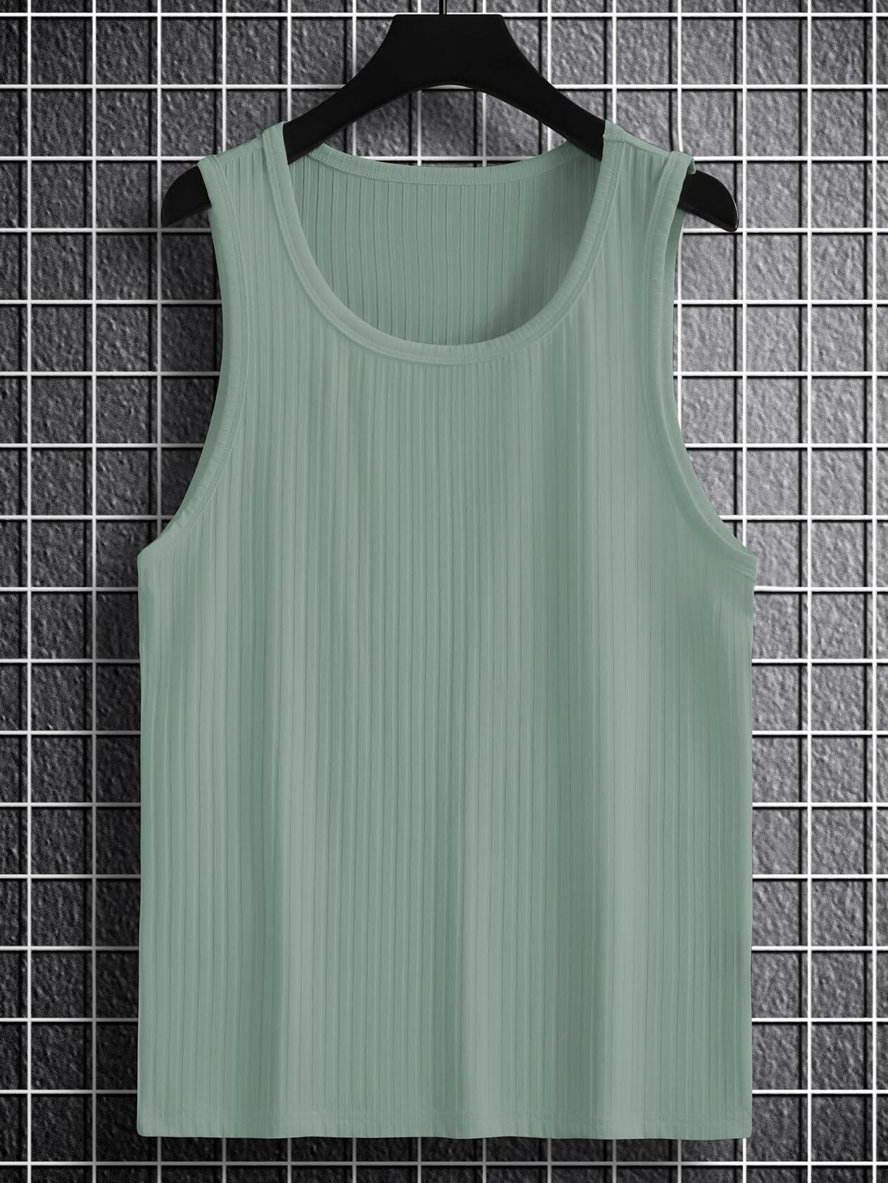 COZYEASE Men's Rib Knit Sleeveless Tank Top Green Size X-Large Casual
