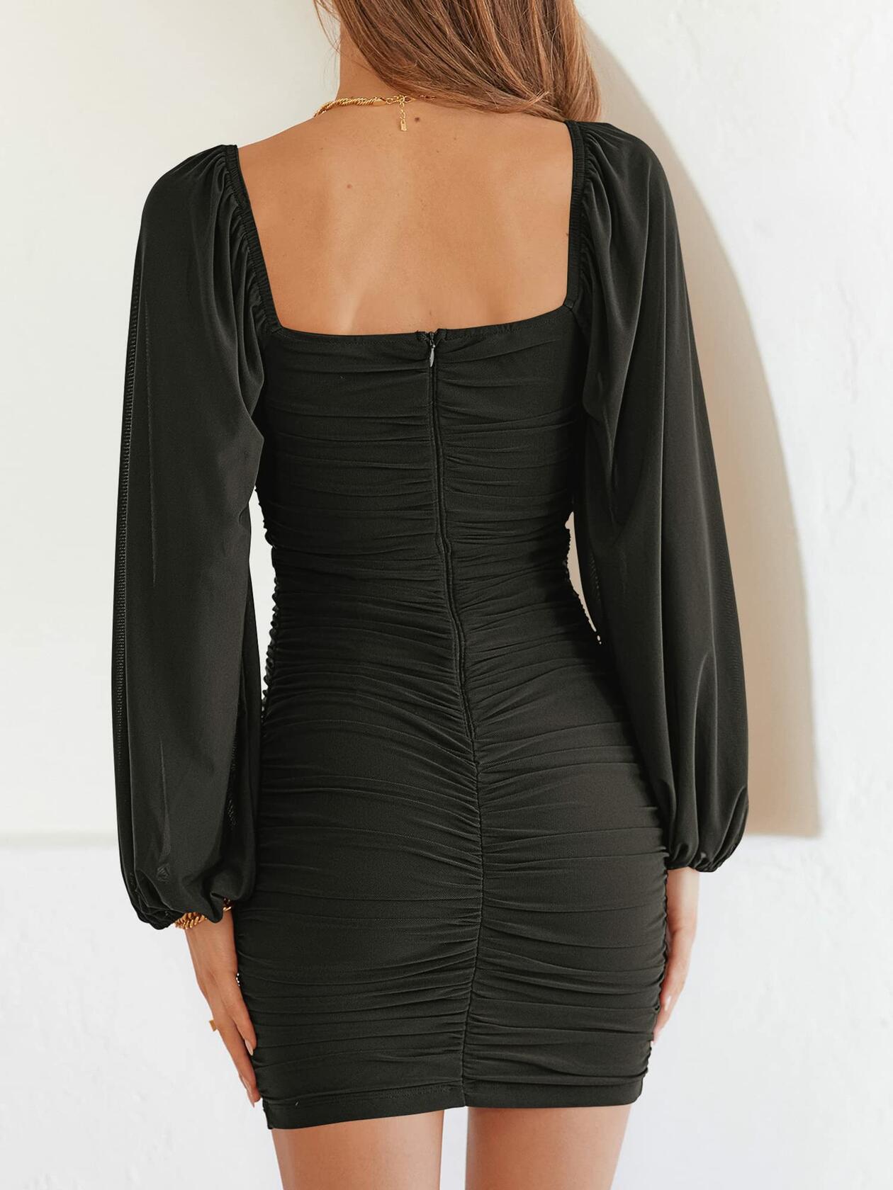 ANRABESS Women's Ruched Bodycon Mini Dress Black XL Long Sleeve