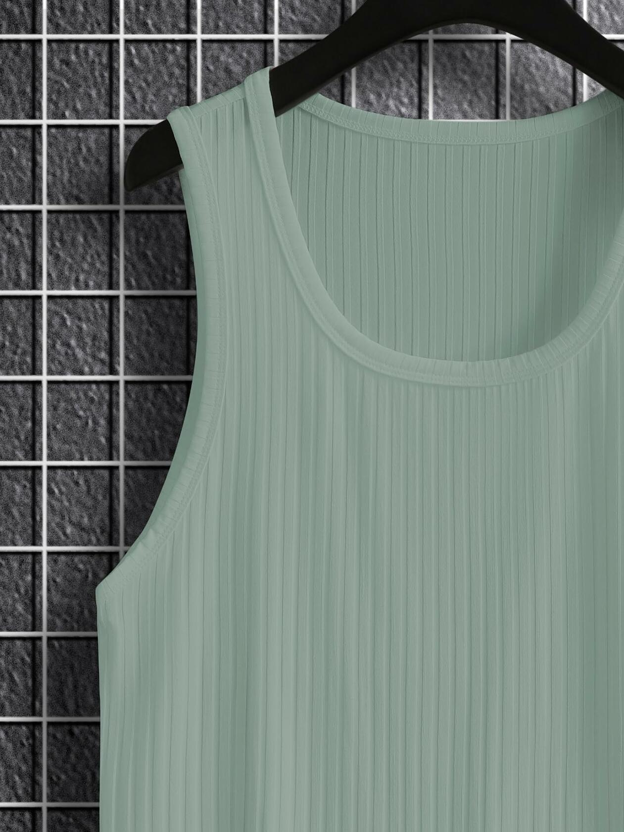 COZYEASE Men's Rib Knit Sleeveless Tank Top Green Size X-Large Casual