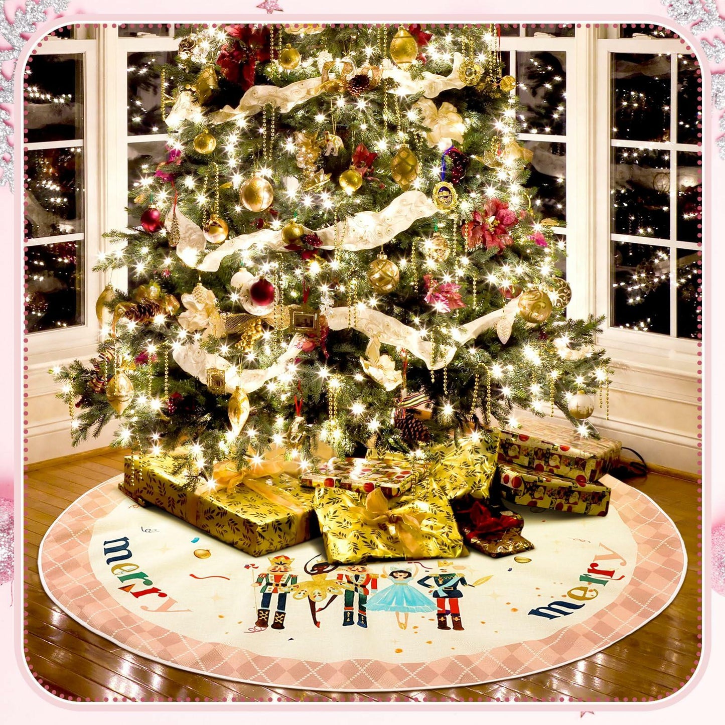 Shappy 48" Christmas Tree Skirt Pink Nutcracker Indoor Outdoor Holiday Mat