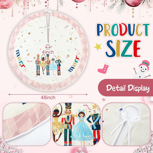 Shappy 48" Christmas Tree Skirt Pink Nutcracker Indoor Outdoor Holiday Mat
