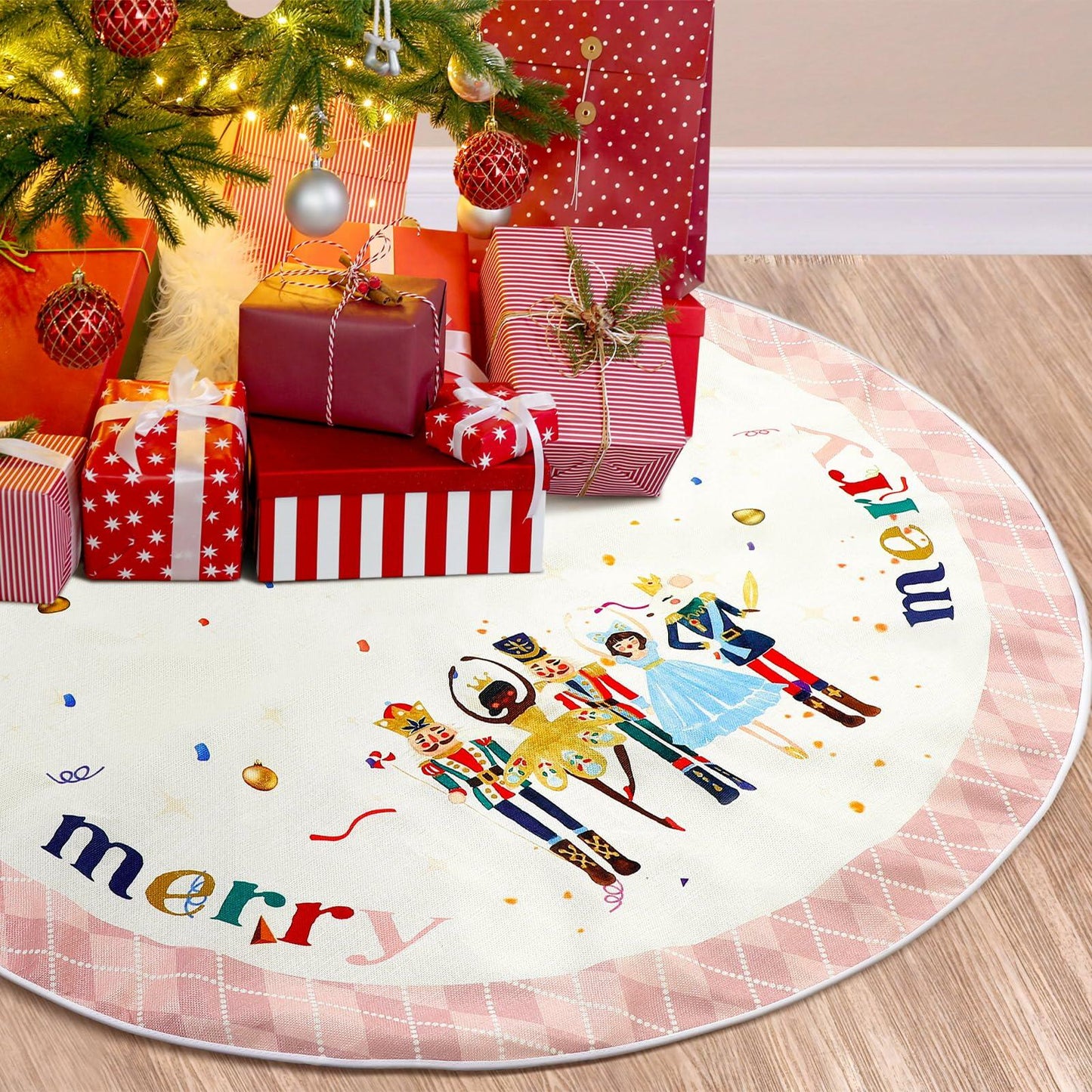 Shappy 48" Christmas Tree Skirt Pink Nutcracker Indoor Outdoor Holiday Mat