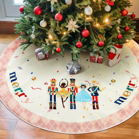 Shappy 48" Christmas Tree Skirt Pink Nutcracker Indoor Outdoor Holiday Mat