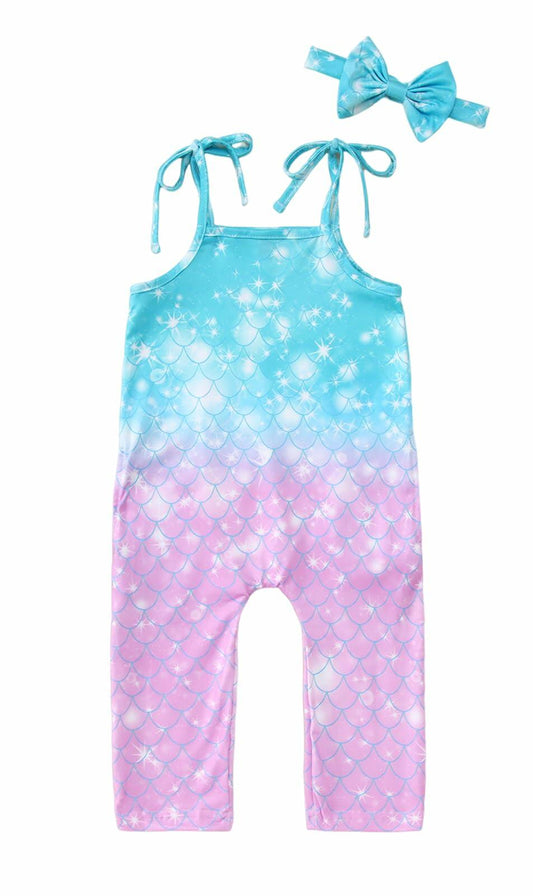 MODNTOGA Toddler Sleeveless Jumpsuit BluePurple Mermaid 18-24M Romper Set