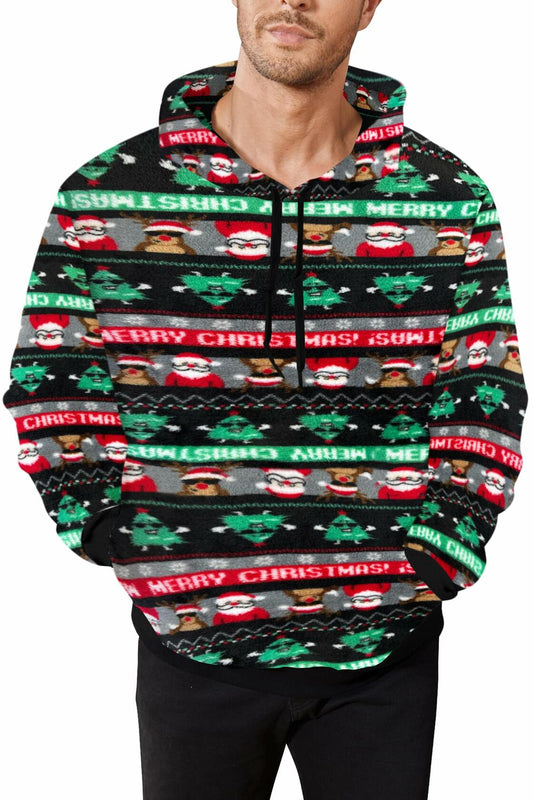 Runcati Mens Green Ugly Christmas Sherpa Hoodie Pullover Sweatshirt