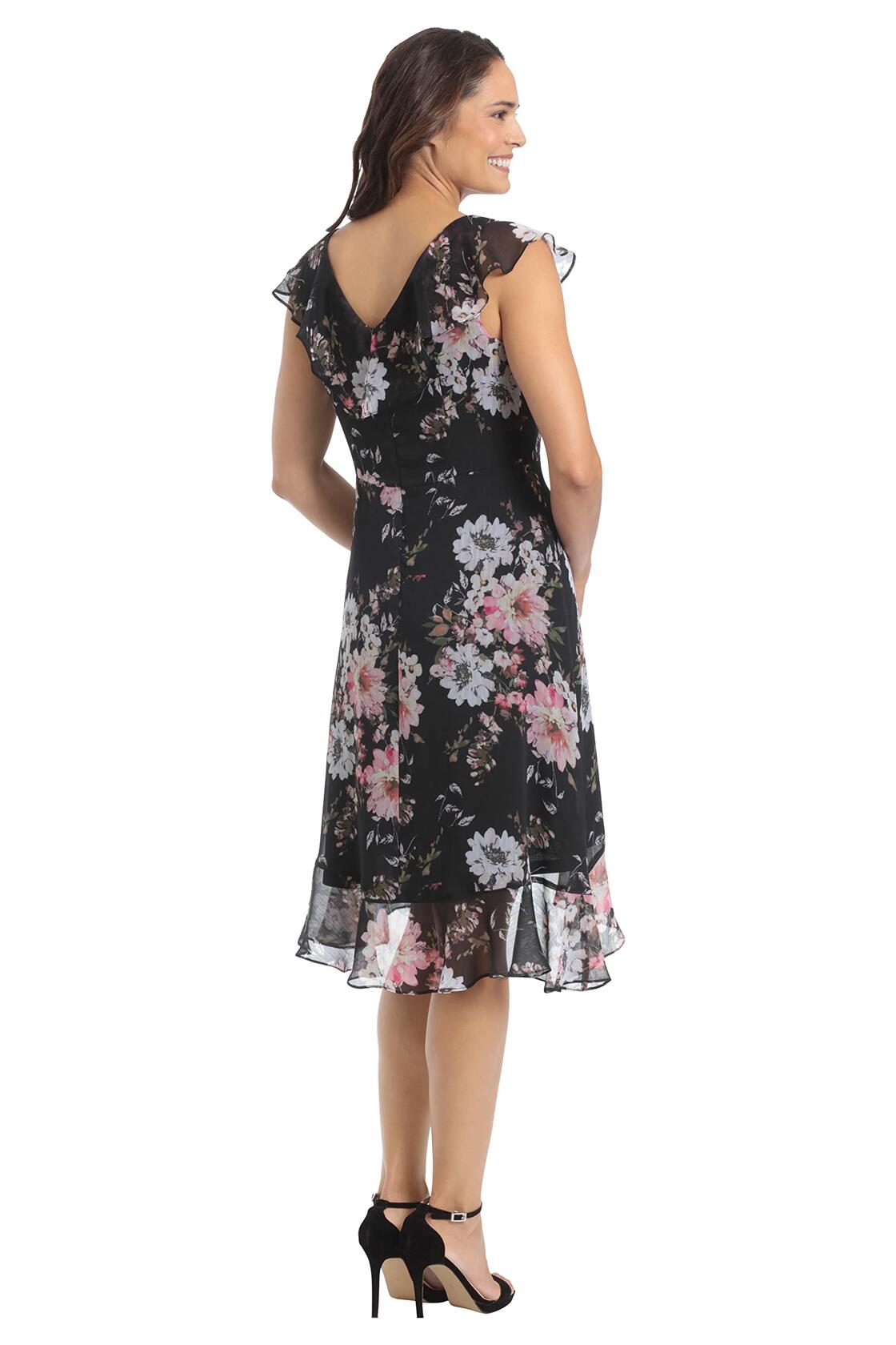 London Times Women's Chiffon Dress Black Blush Above Knee Ruffle Occasion