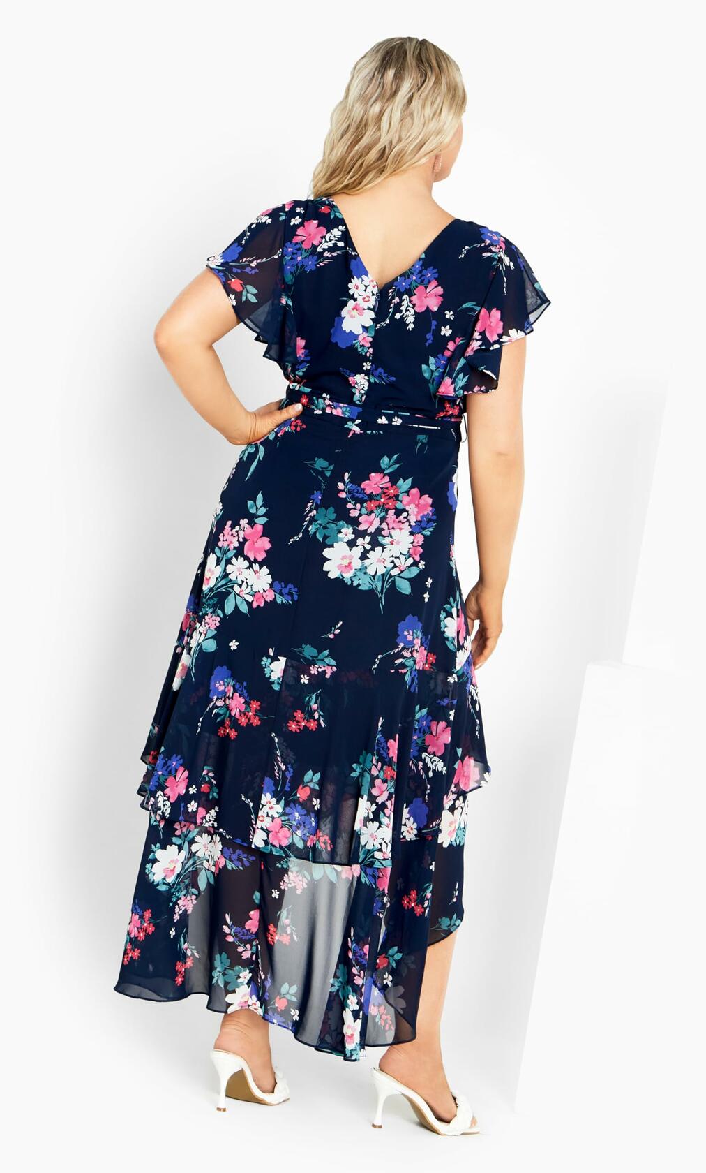 City Chic Plus Size Margot Print Maxi Dress Navy Lotte Bouquet Size 24 New
