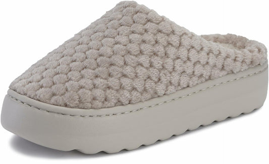 WHITIN Women's Fuzzy House Slippers Size 37-38 Taupe Extra Thick Sole Cozy