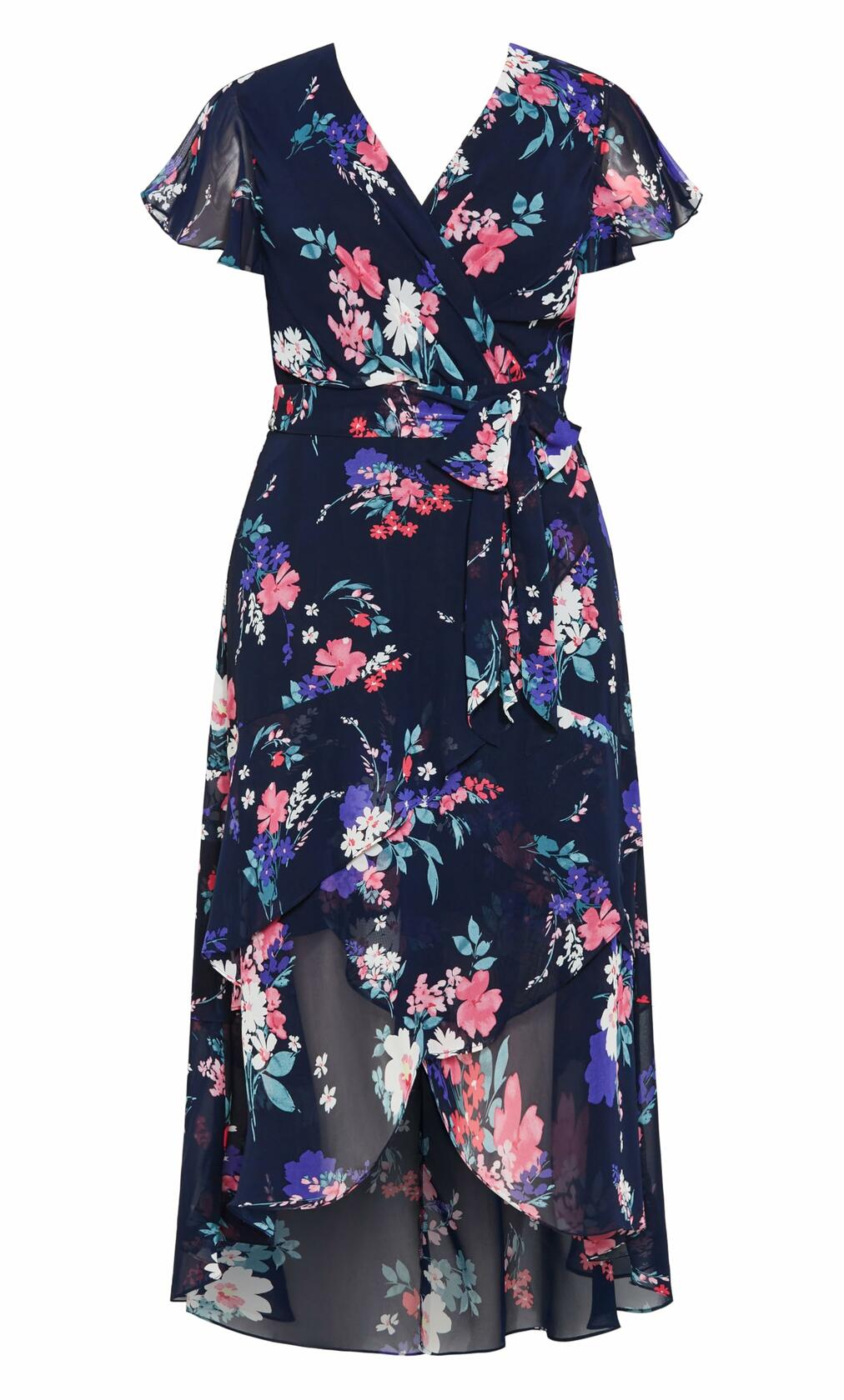 City Chic Plus Size Margot Print Maxi Dress Navy Lotte Bouquet Size 24 New