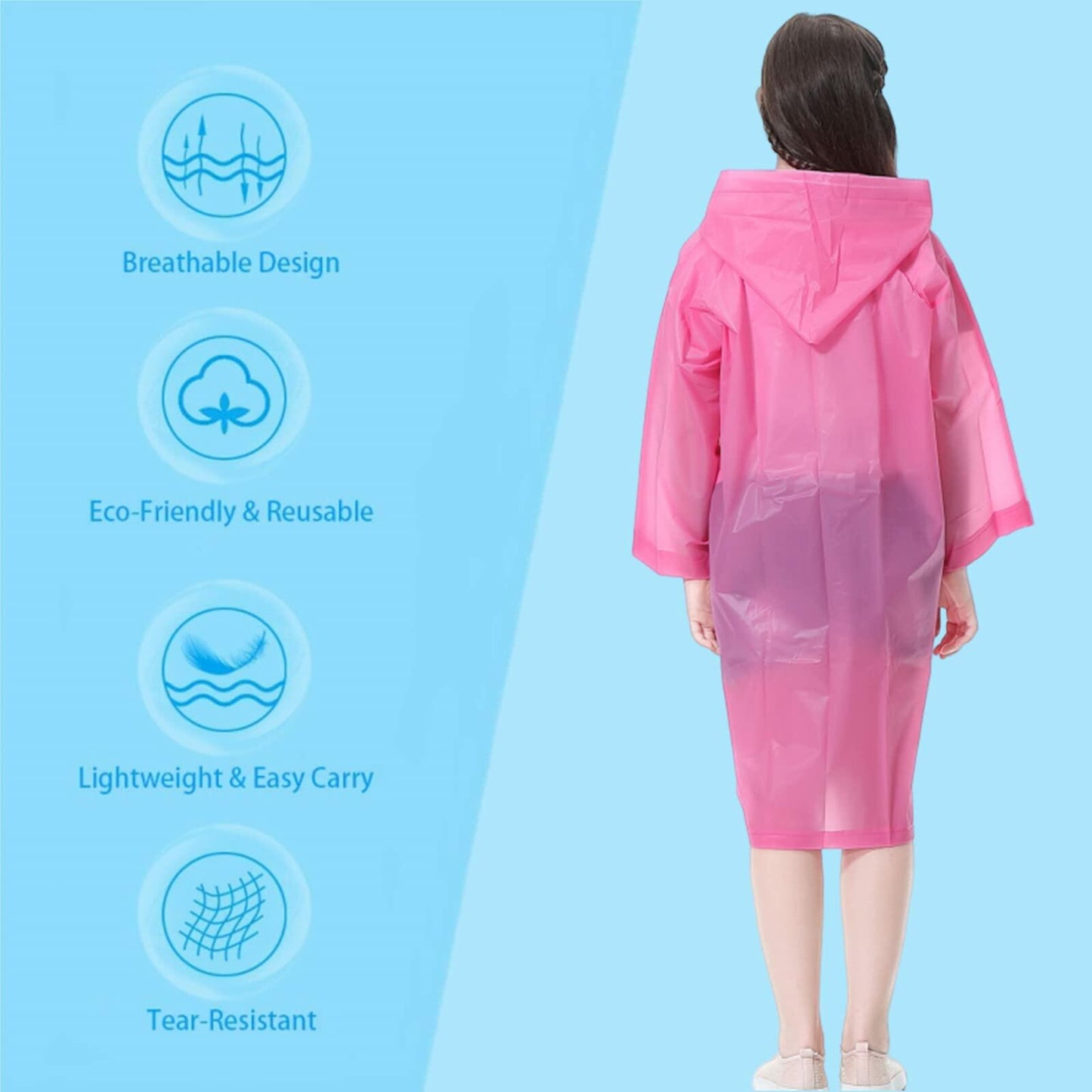 Notherss Boys Rain Poncho 2 Pack Pink Reusable EVA Hood Coat Waterproof